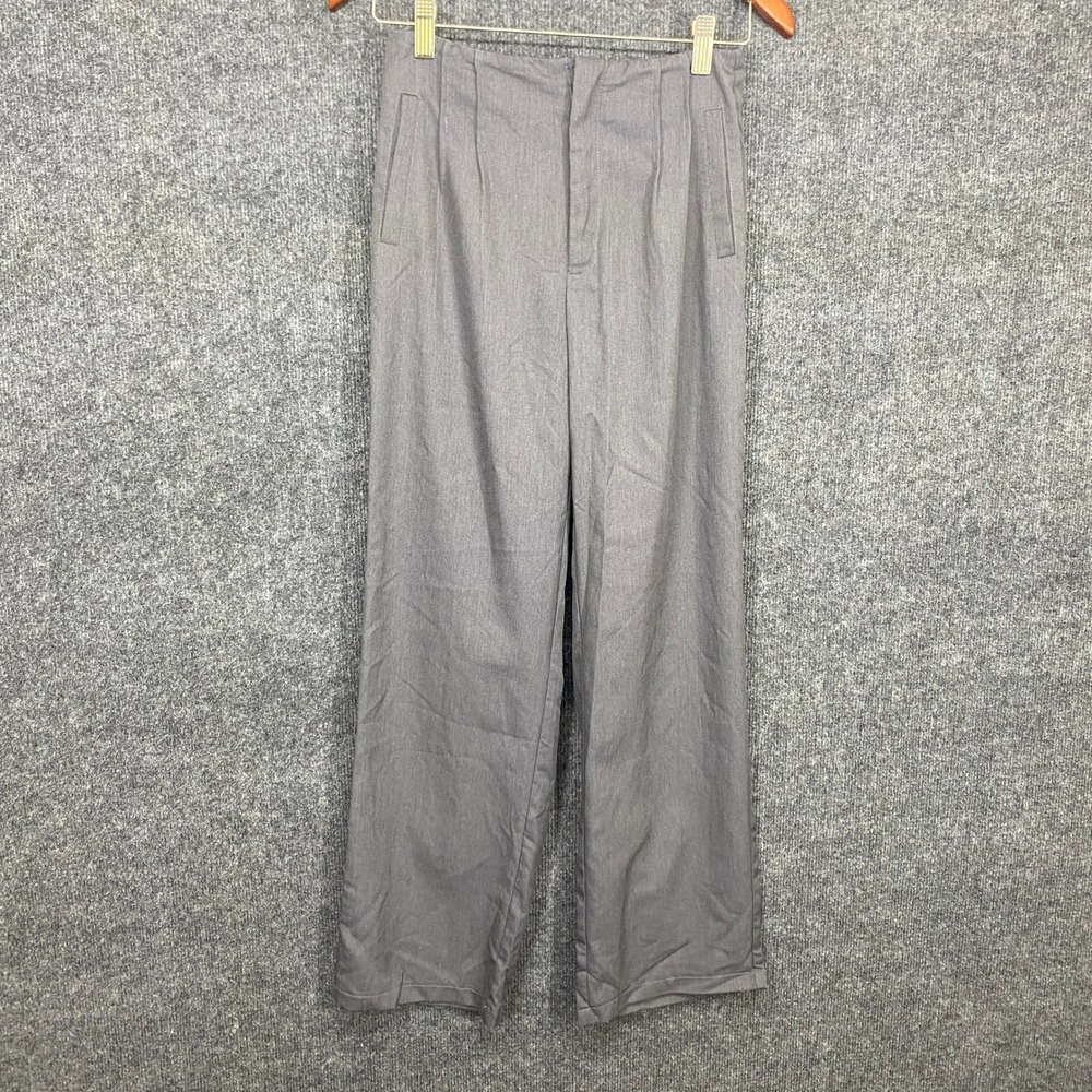 SHEIN Petite S Gray Wide Leg High Waisted Pleated Trousers Career Pants